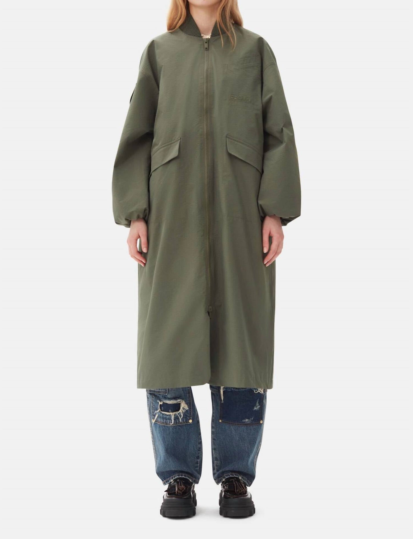 Ganni - Tech Seersucker Oversized Shell Coat