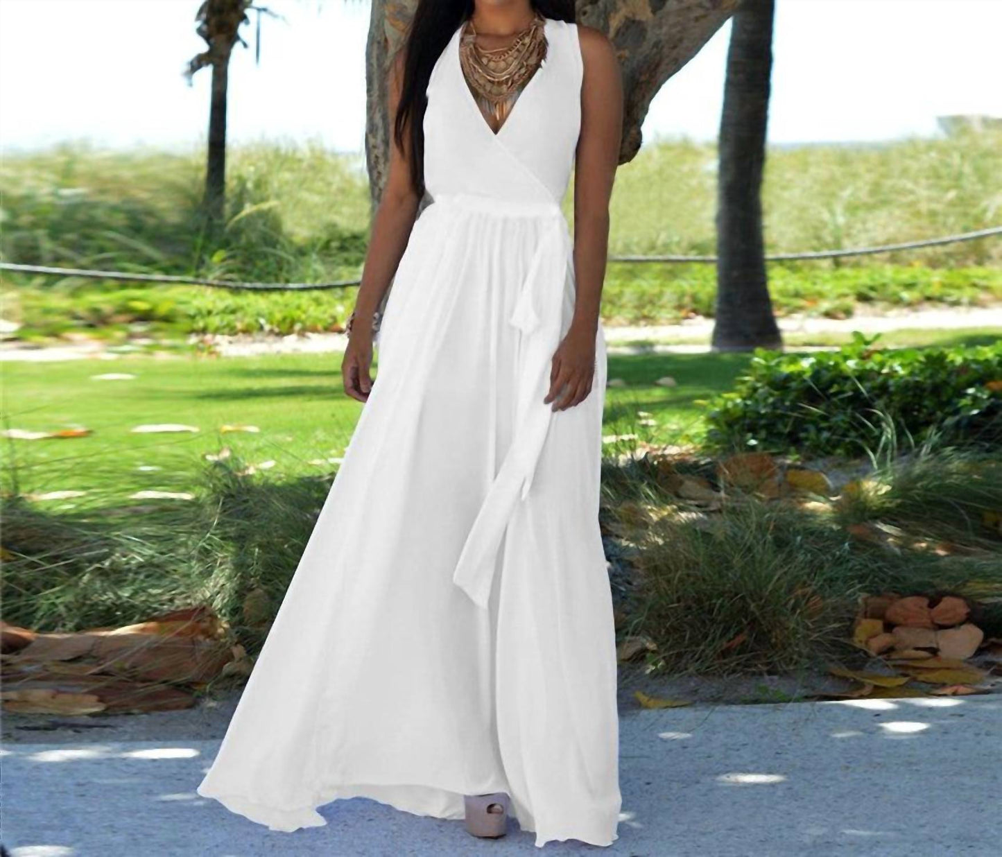 Fatuov - Women's Sleeveless V-neck Maxi Dress