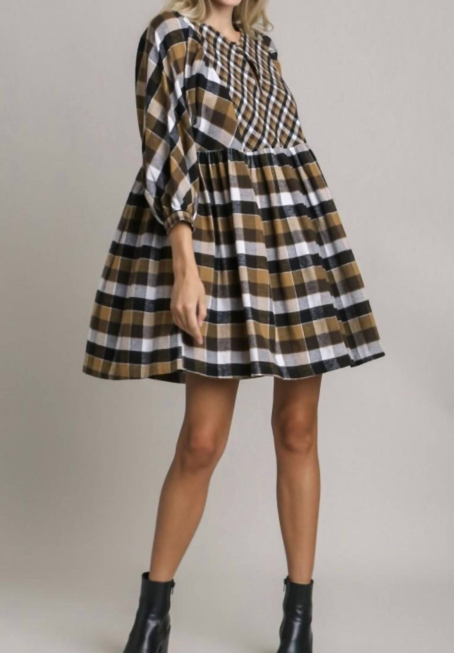 Umgee - Plaid Flannel Babydoll Dress
