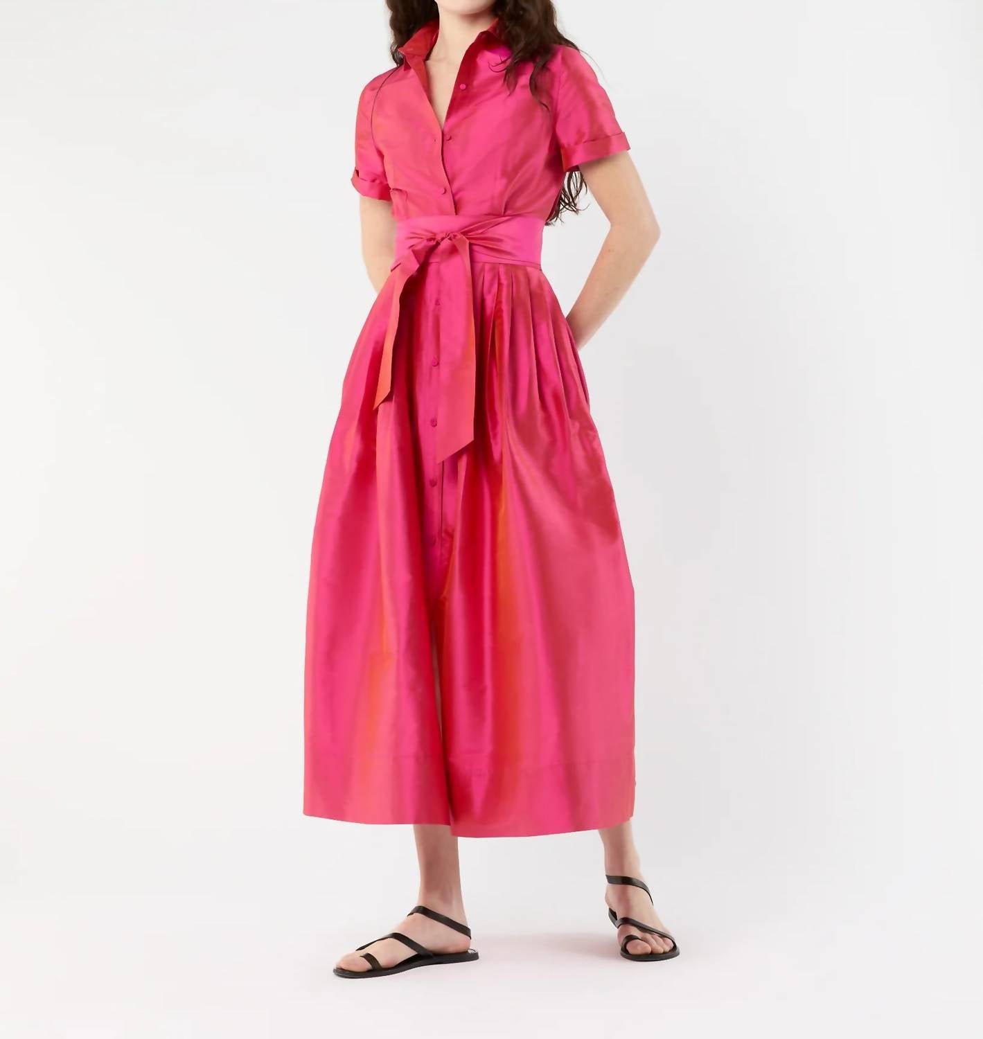 Ann Mashburn - Short-sleeved Classic Shirtwaist Maxi Dress