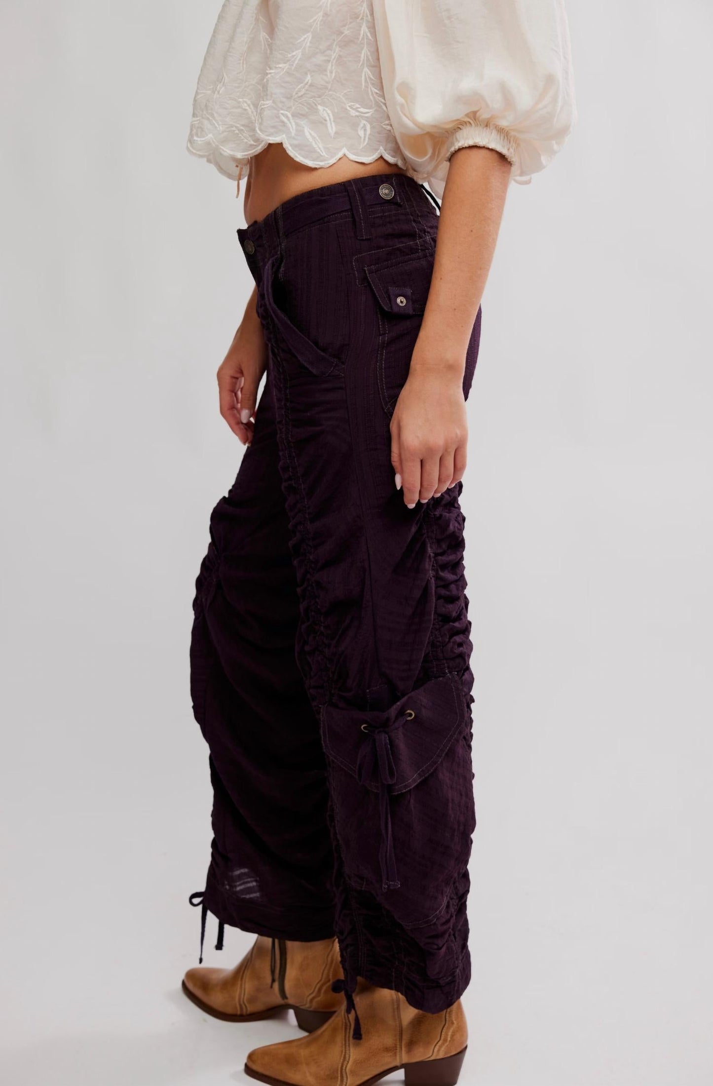 Free People - Scorpio Shirred Mid-Rise Cargo Pants