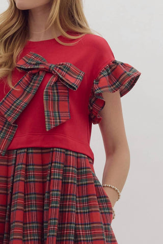 Entro - Tartan Plaid with a Bow Dress