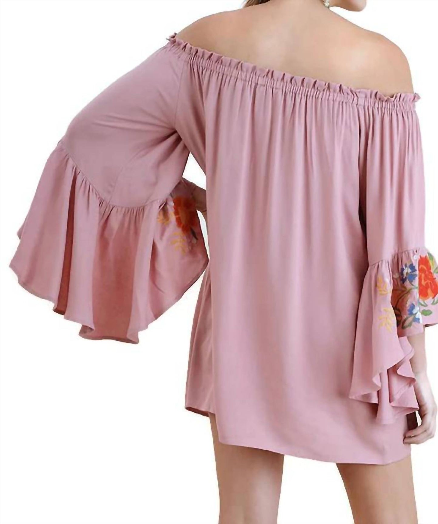 Umgee - Floral Embroidered Bell Sleeve Mini Dress