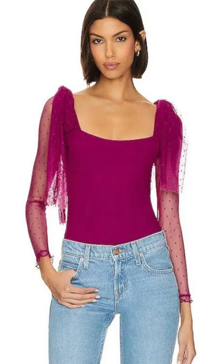Free People - Tonque Tied sheer sleeve bodysuit