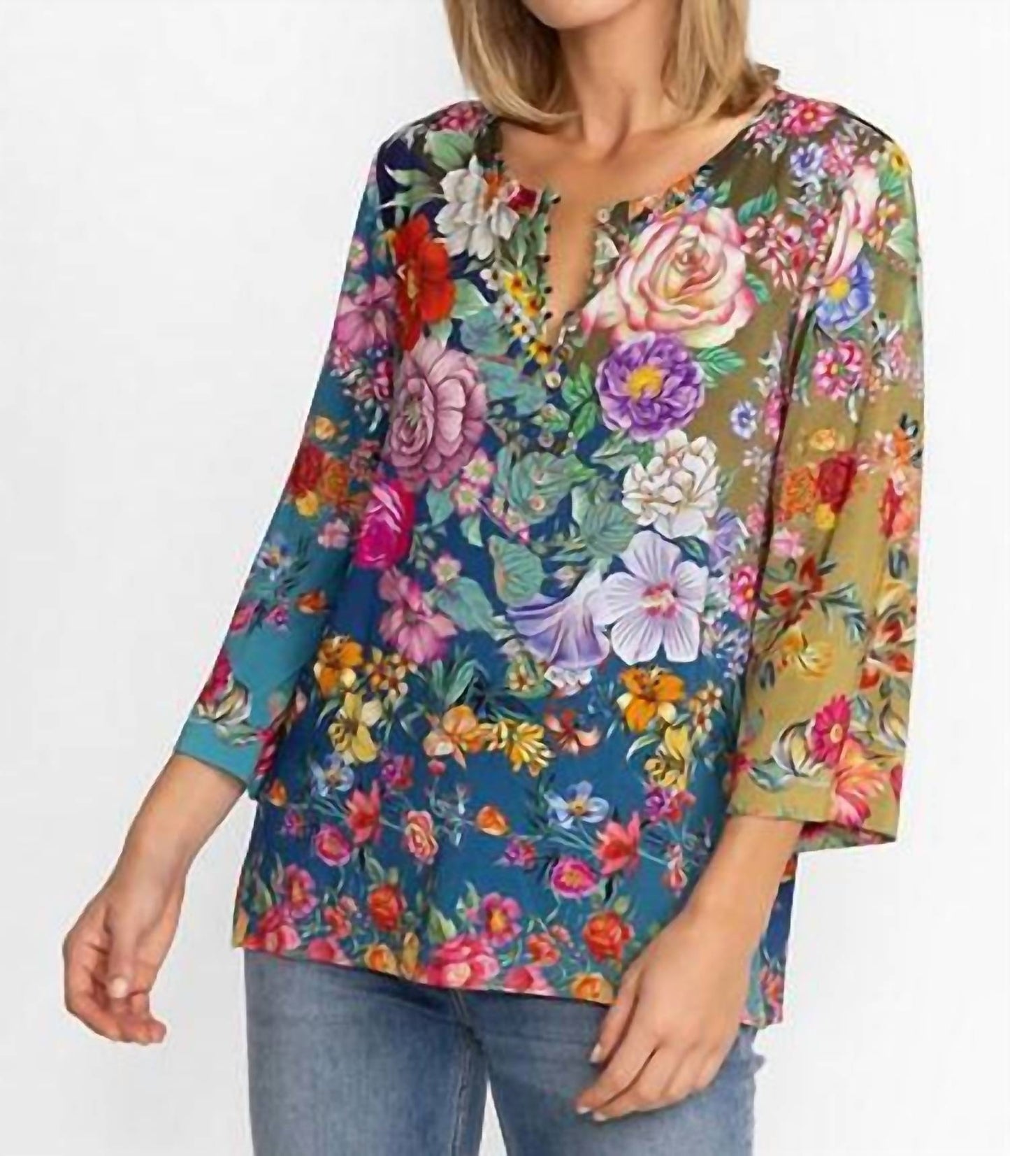 Johnny Was - Women's Neutra Button Front Long Sleeves Henley Tee