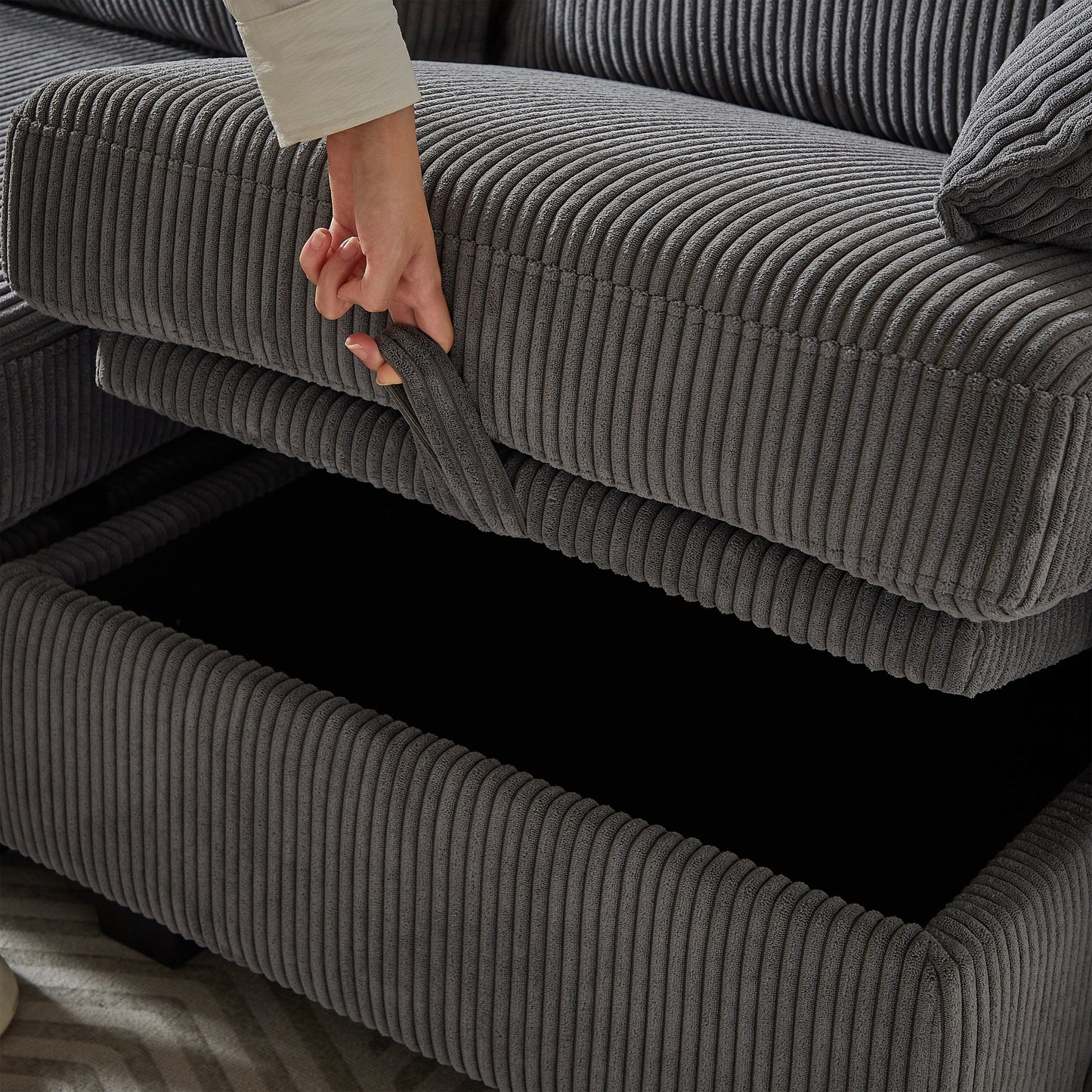 113.5'' Modular Sectional Corduroy Sofa with Storage Ottoman