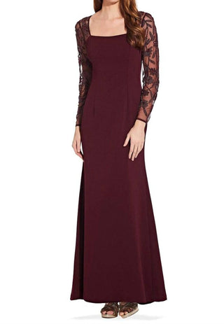 Adrianna Papell - Embellished Trumpet Long Sleeve Cutout Mesh Dress
