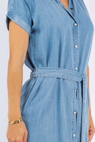 Paparazzi - Tencel Denim Short Sleeve Shirt Dress With Belt