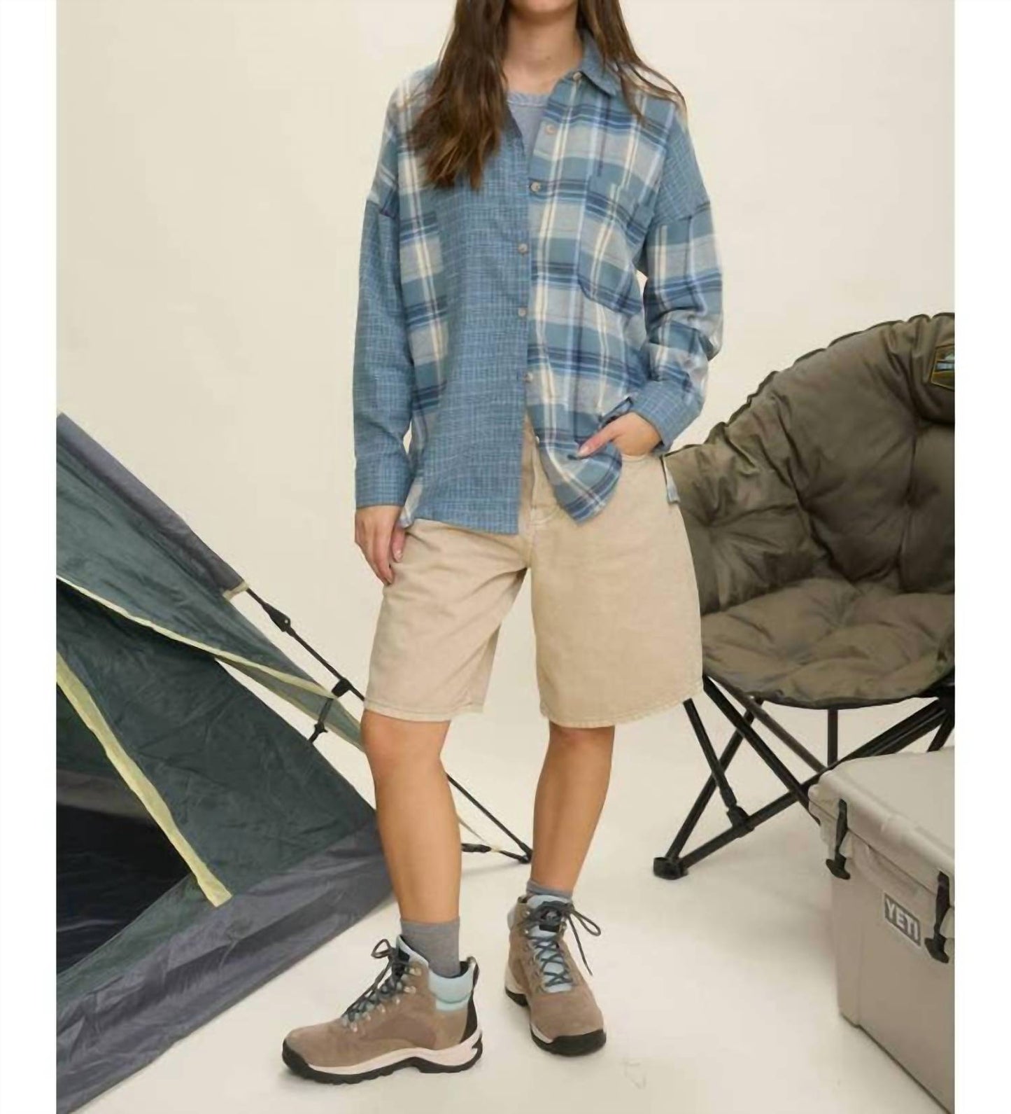 Blu Pepper - Colorblock Plaid Long Sleeve Button Down Shirt