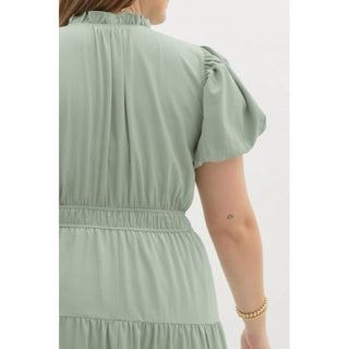 Entro - Amberlyn V-neck Bubble Sleeve Tiered Maxi Dress - Plus