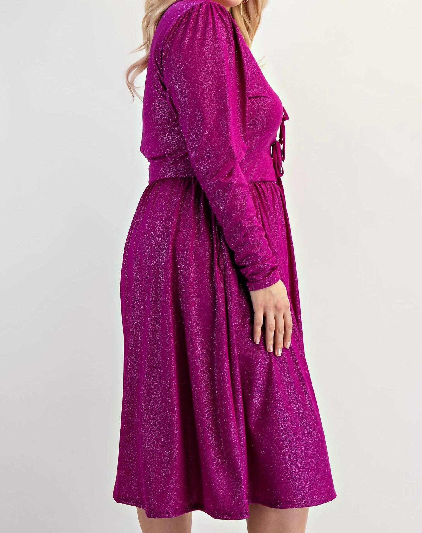 The Curve La - Plus Size Glitter Knit Flare Dress With Bow Details