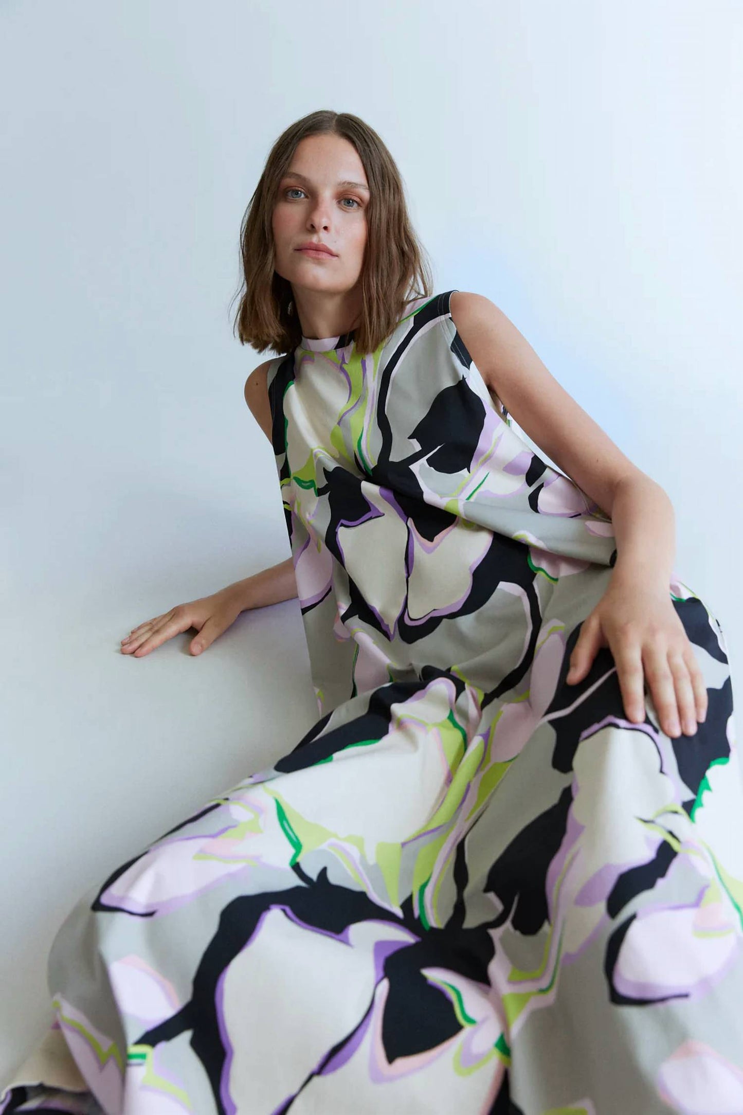 Psophia - Cotton Dress with Oyster Print