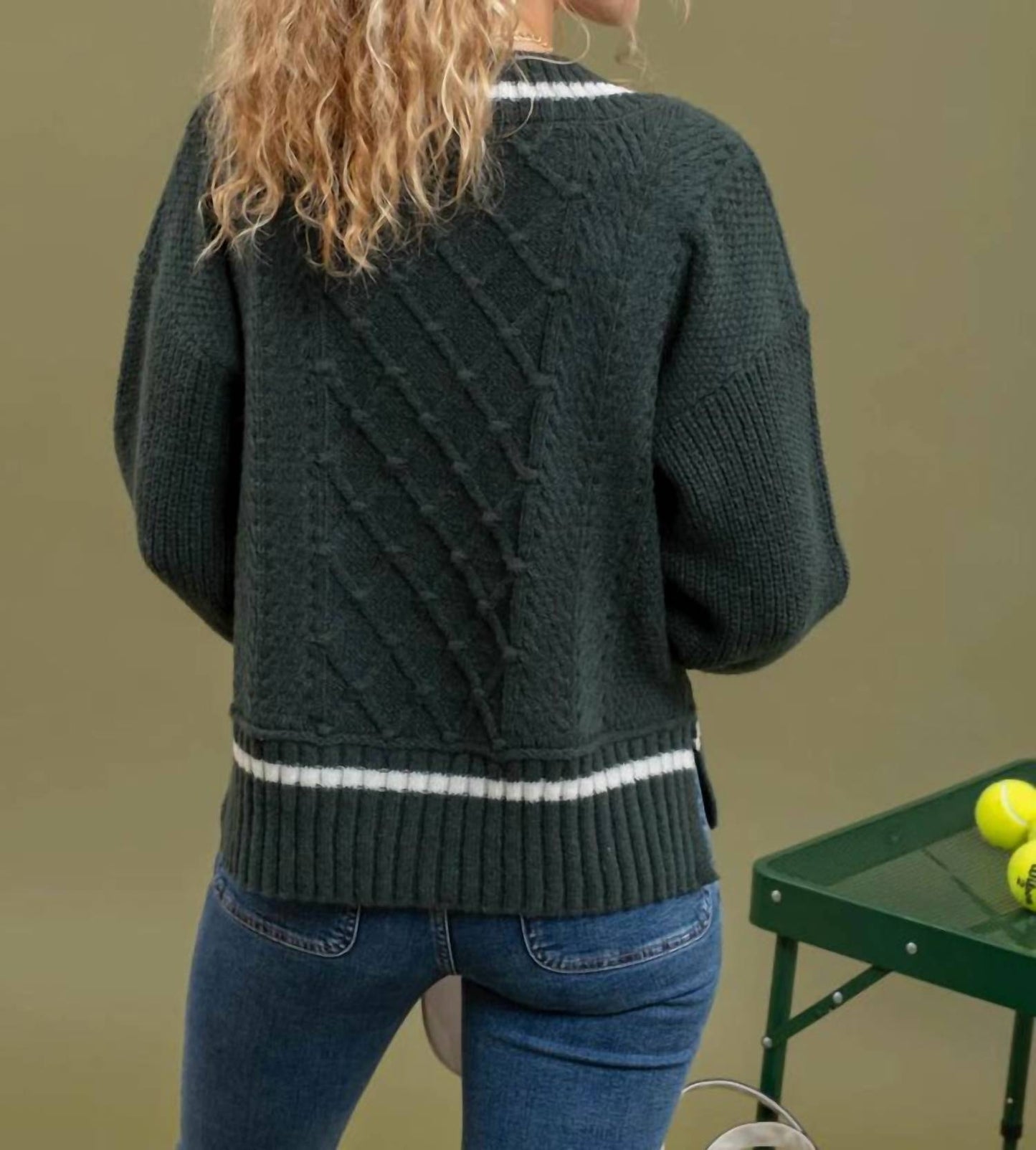 Blu Pepper - V-Neck Cable Knit Sweater w/Contrast Detail