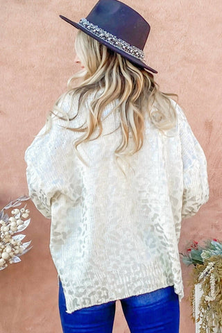 And The Why - Leopard Printed Balloon Sleeve Pullover Sweater