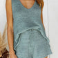 V-Neck Sleeveless Top and Drawstring Shorts Sweater Set