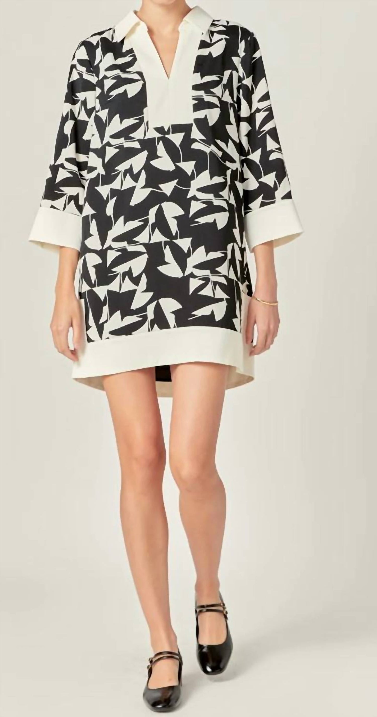 English Factory - Printed 3/4 Sleeve Tunic Dress