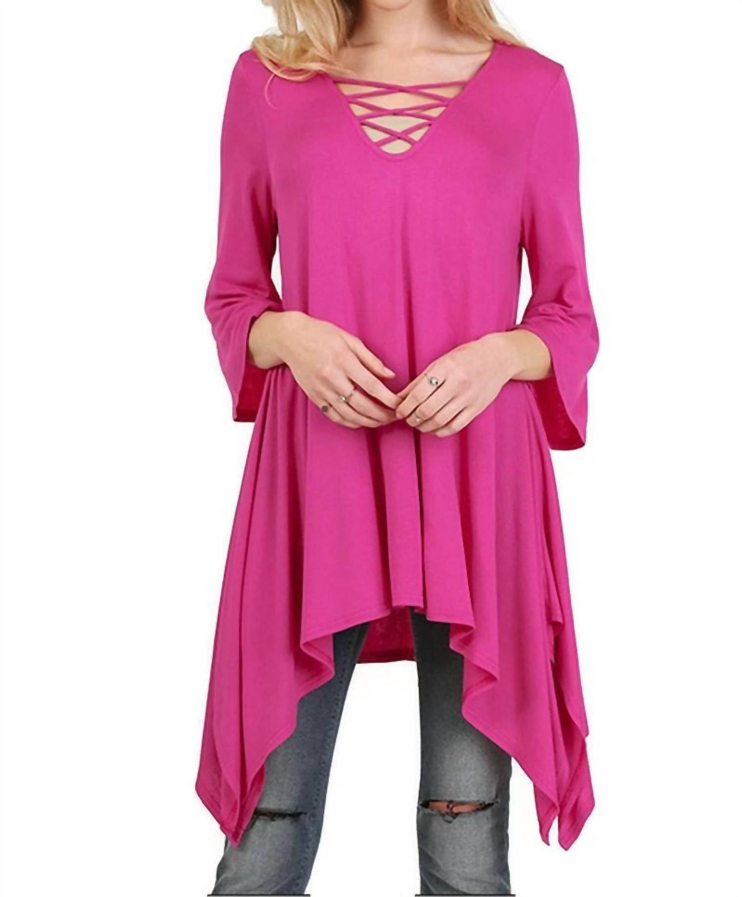 Umgee - Crossed Bell Sleeve Asymmetrical Tunic