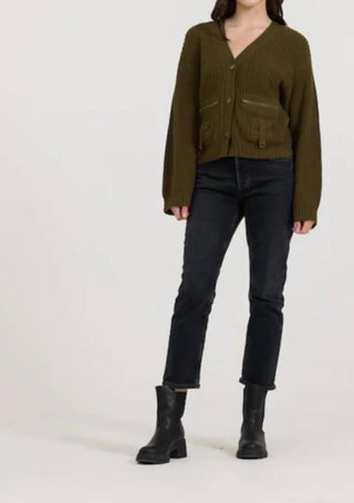 Vintage Havana - deep olive fitted utiility cardigan