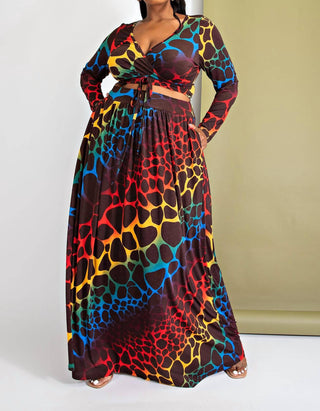 The Curve La - Plus Size Long Sleeve Surplice Wrap Top And Maxi Skirt Set