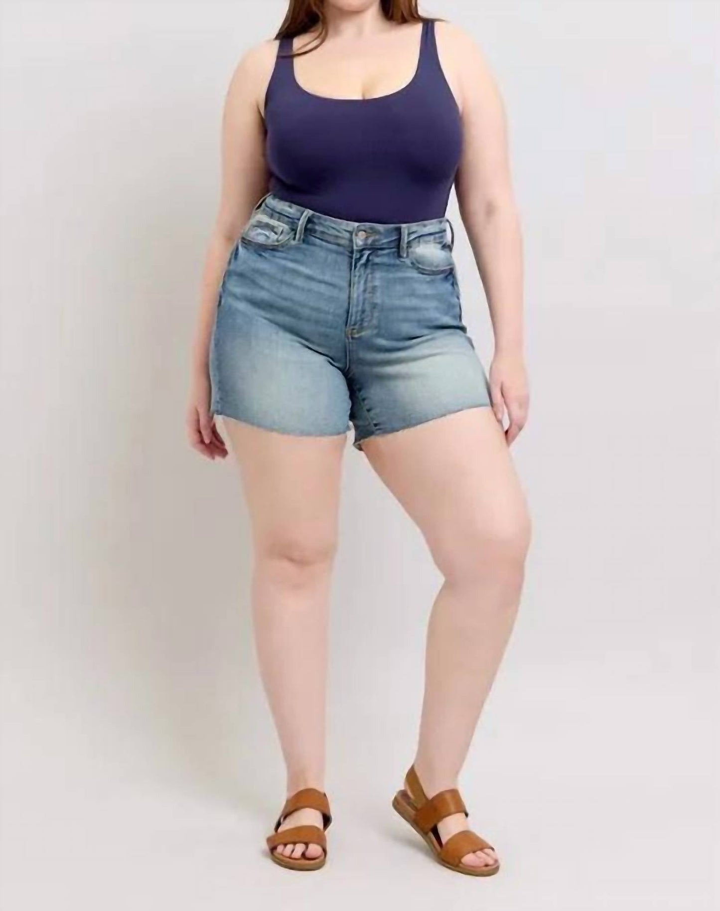 Trendsi - Judy Blue Full Size High Waist Star Seam Detail Denim Shorts Plus Size