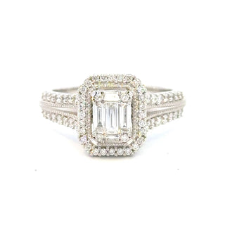 Aamiaa - 0.66 Carat Natural Diamond Emerald Cut Double Halo Engagement Ring