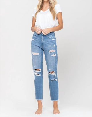 Vervet By Flying Monkey - Distressed Raw Hem Mom Jeans