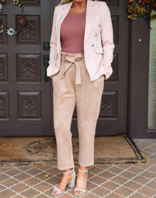 Dolce Cabo - Faux Suede Paper Bag Waist Pant With Tie