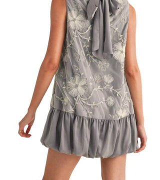 &Merci - Embellished Mixed Media Bubble Hem Mini Dress