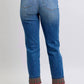 Judy Blue - Mid-rise Plaid Print Cuff Boyfriend Jeans