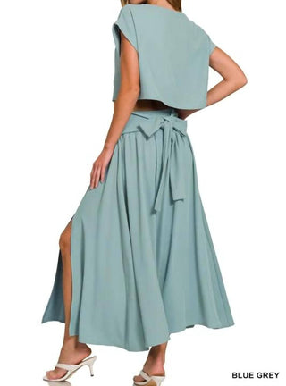 Trendsi - Zenana Heavy Woven Span Crop Tee & Skirt Set