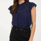 Blu Pepper - Women's Line Lace Trim Ruffle Detail Short Sleeve Blouse