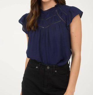 Blu Pepper - Women's Line Lace Trim Ruffle Detail Short Sleeve Blouse