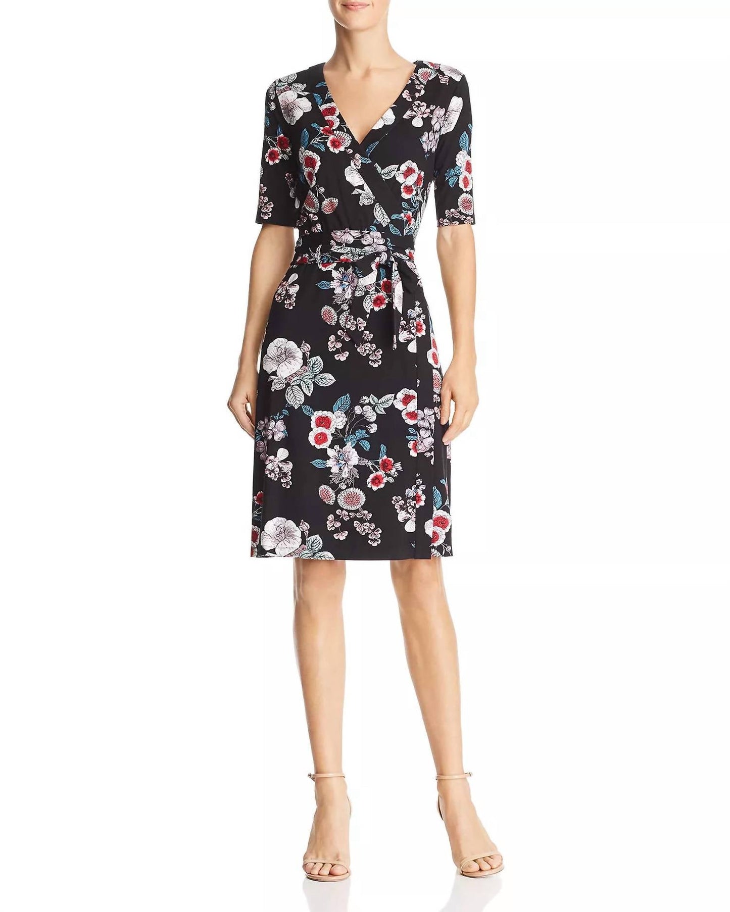 Adrianna Papell - Side Tie Side Floral Faux Wrap Dress