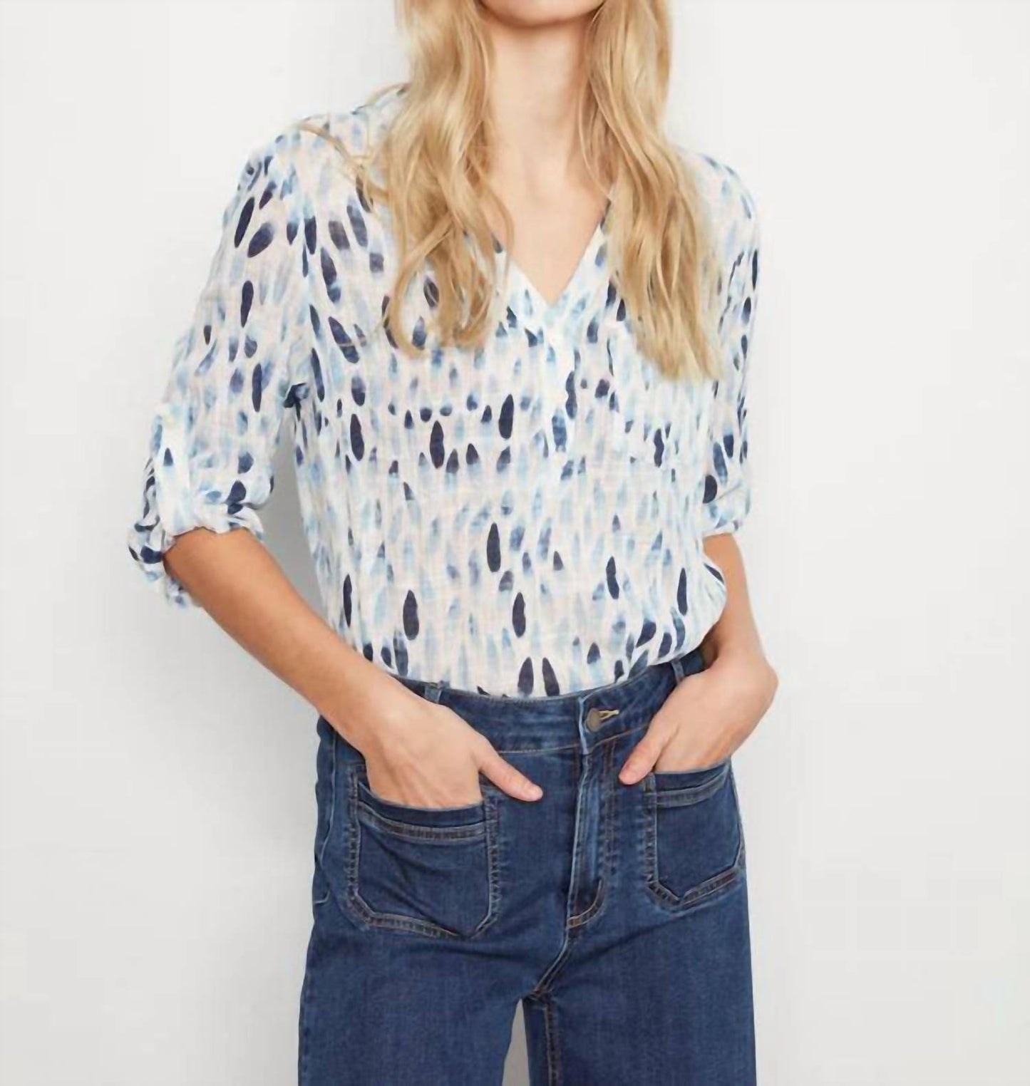 Charlie B - Printed Cotton Gauze Half-button Blouse