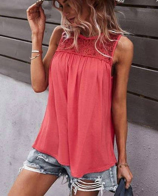 Supreme Fashion - Crew Neck Lace Solid Loose Fit Top