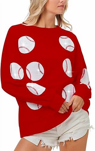 Bibi - Sequin Baseball Patches French Terry Pullover Top