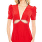 Ieena For Mac Duggal - Plunge Neck Puff Sleeve Cut Out Gown