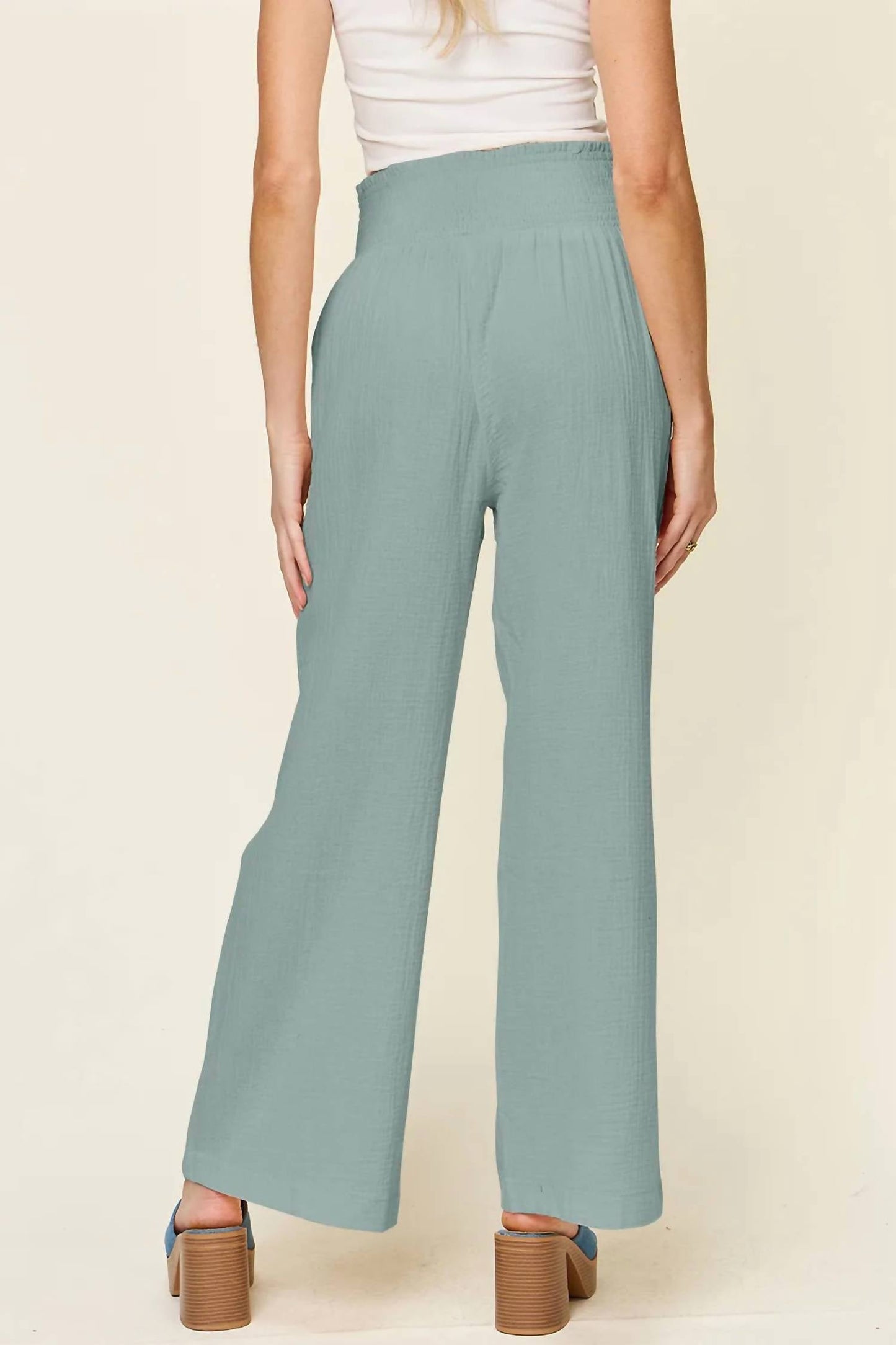 Double Take - Women's Full Size Texture Smocked Waist Wide Leg Pants