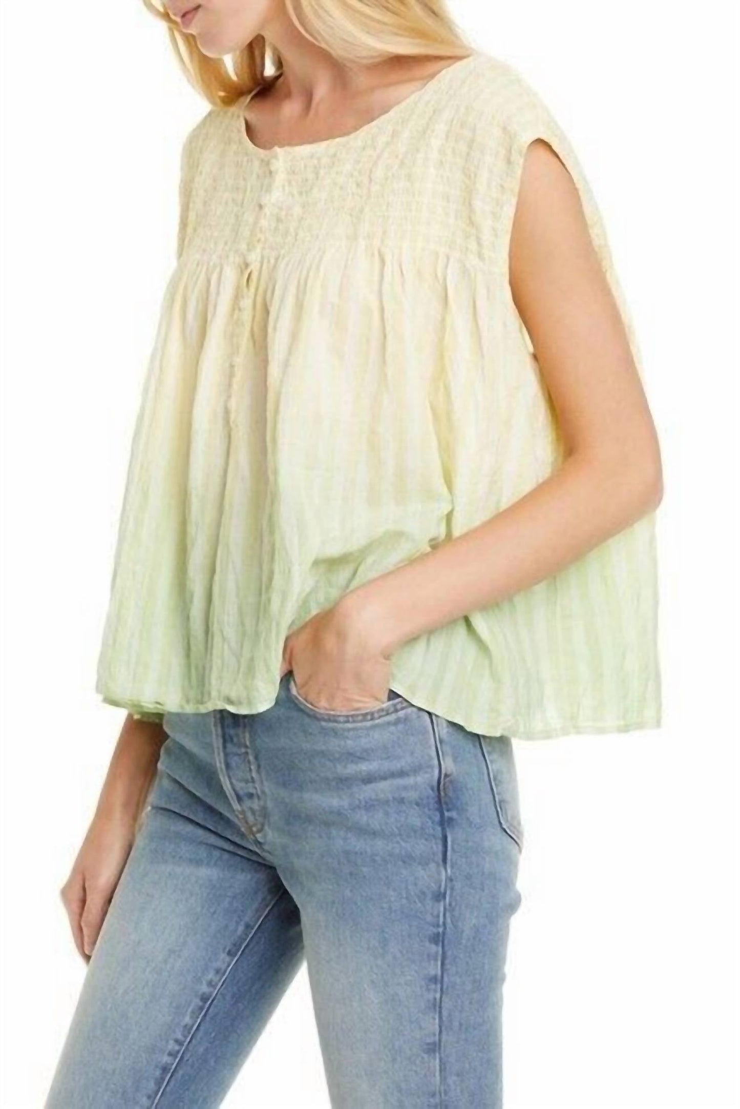 Free People - Cap Sleeves Blend Button Blouse