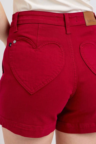 Judy Blue - High Waist Tummy Control Garment Heart Shaped Pocket Trouser Denim Short