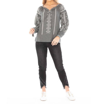 Apny - Peasant Melange Embroidered Top