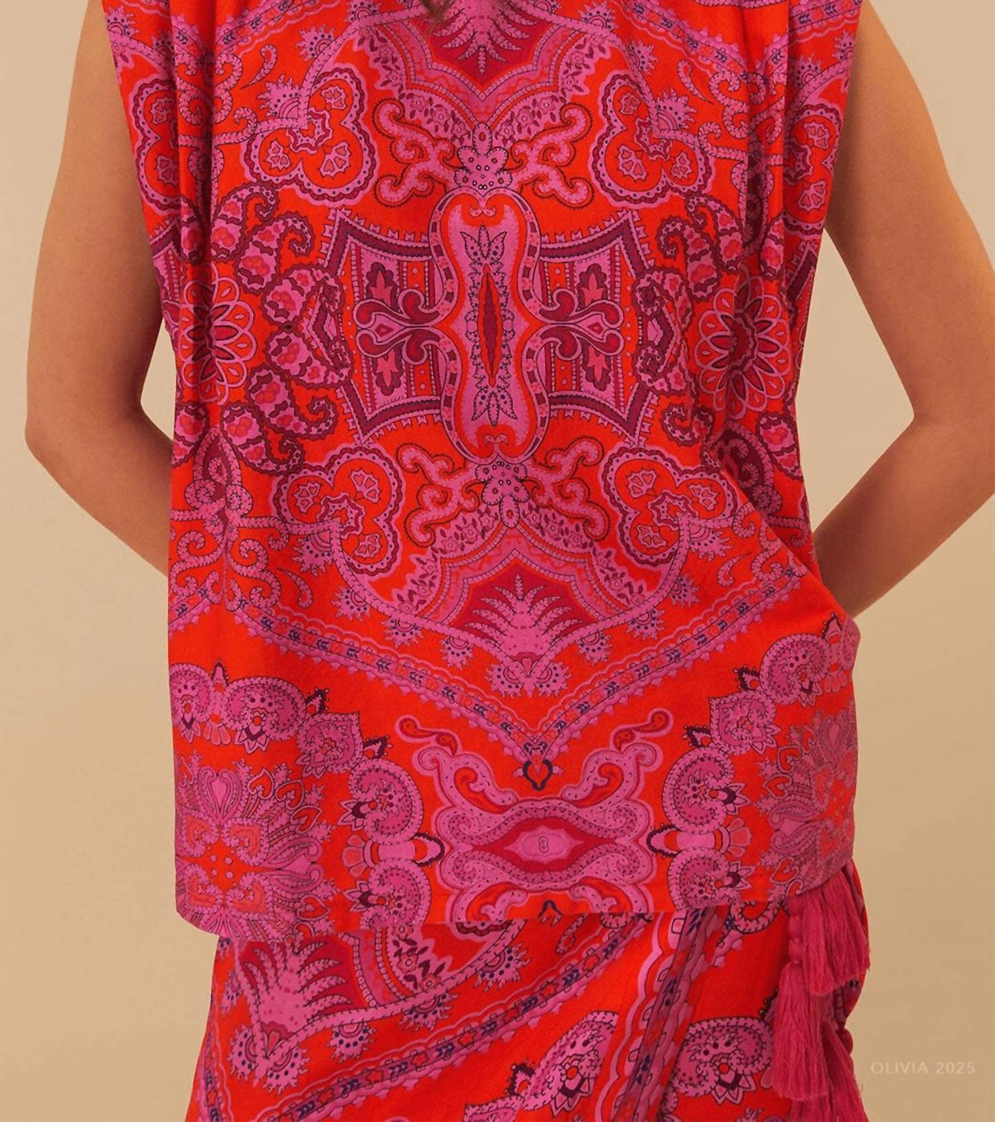 Farm Rio - Scarf Shoulder Pad Blouse