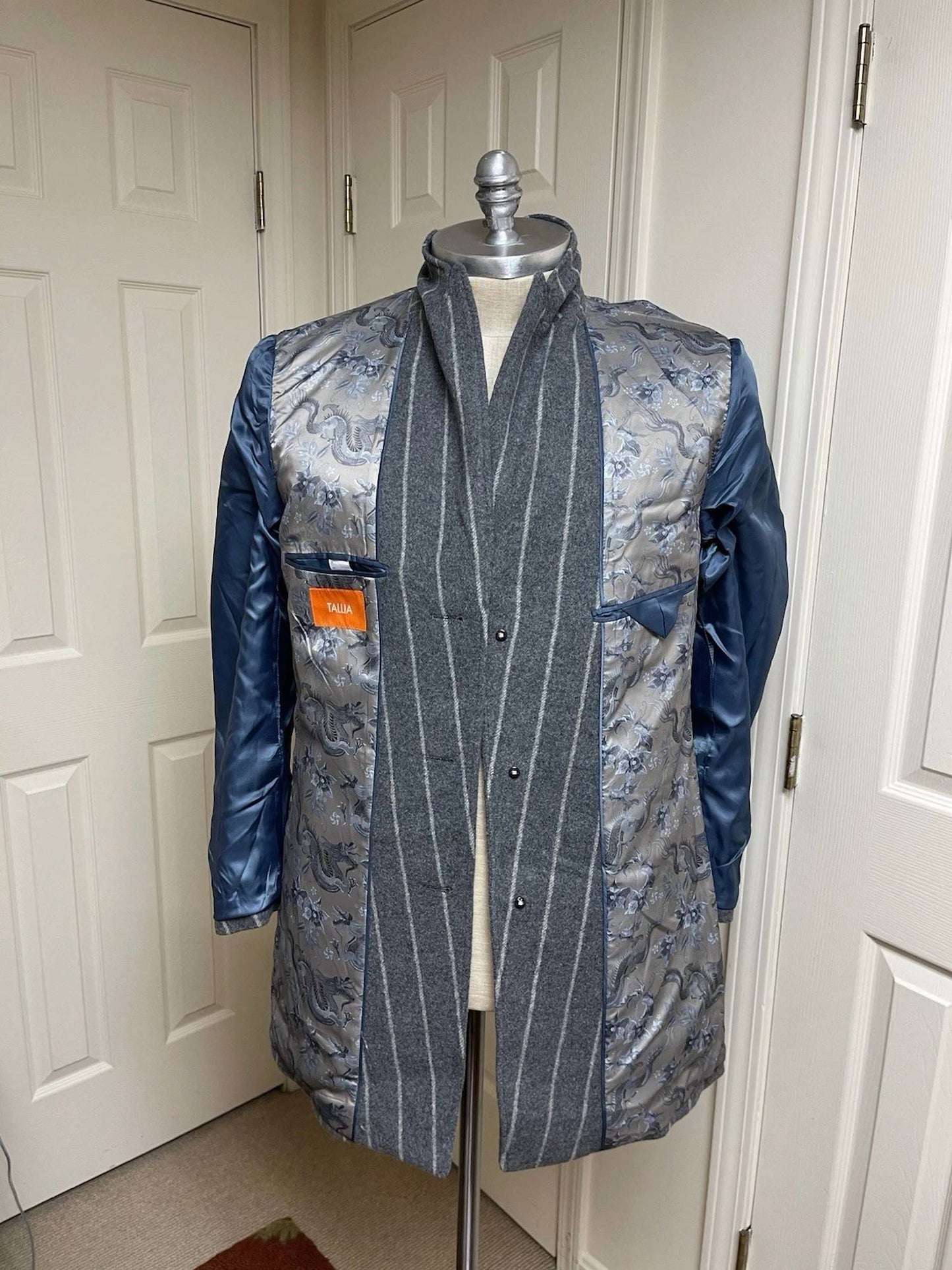 Tallia - Men's Slim Fit Striped Print Veracruz Wool Blend Overcoat