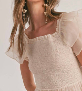 Sage The Label - Blurred Smocked Ruffle Peplum Top