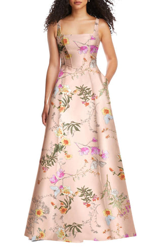 Alfred Sung - Floral Corset Satin Gown