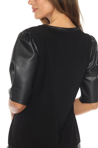 Joseph Ribkoff - Faux Leather Puff Sleeve Dress