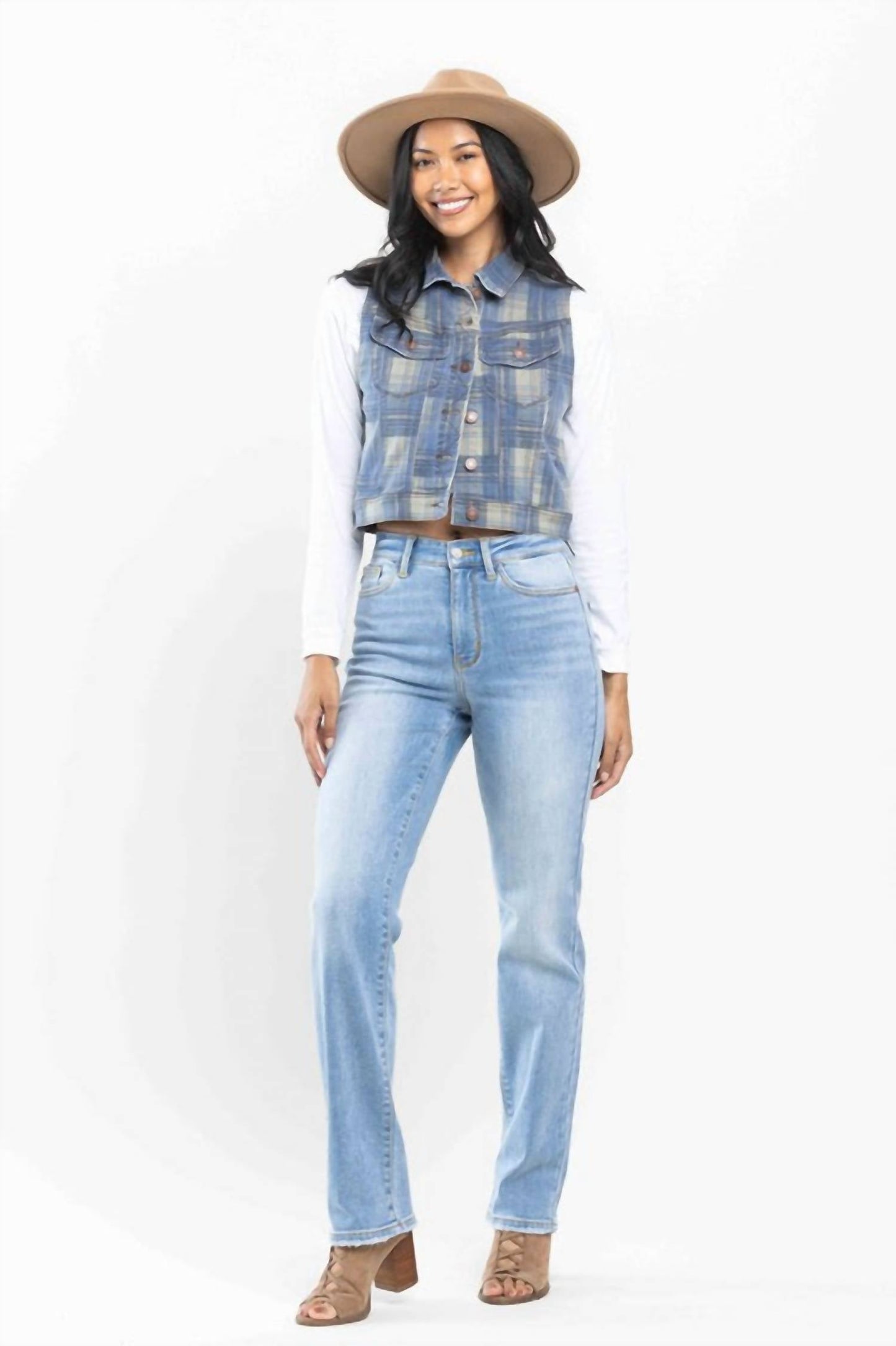 Judy Blue - High Waist Contrast Wash Thermal Straight Jeans
