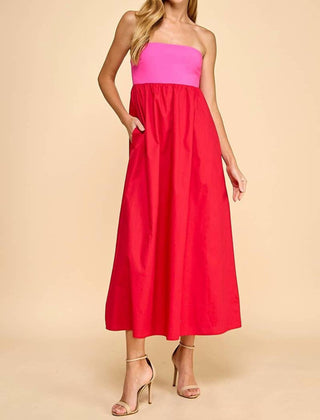 Tcec - Strapless Empire Color Block Midi Dress