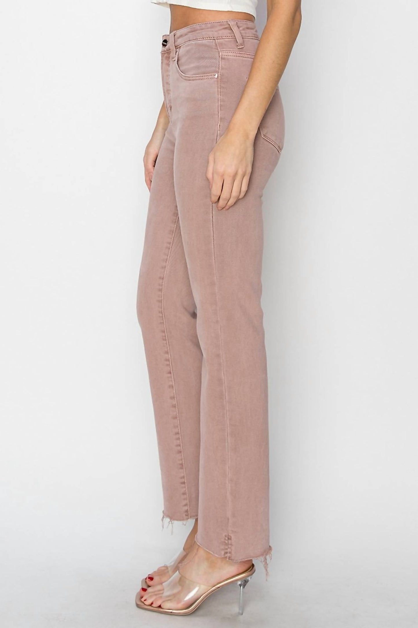 Risen - Jazlyn High Rise Tummy Control Raw Hem w/Side Slit Stright