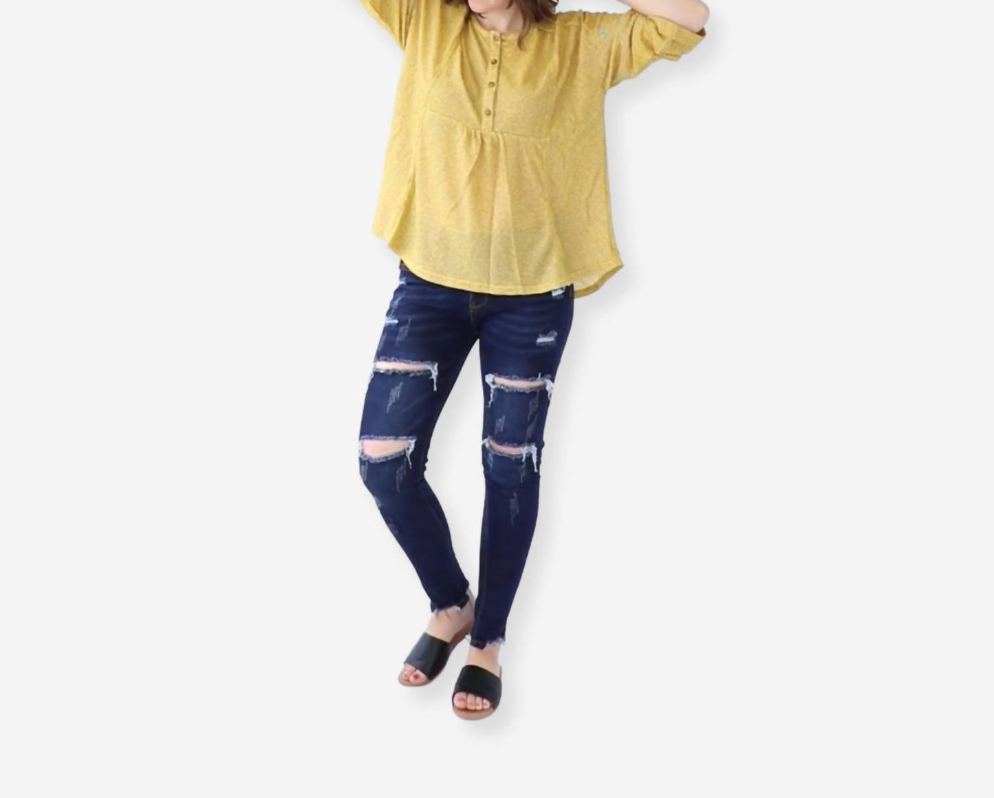 Very J - Long Sleeve Button Front Top